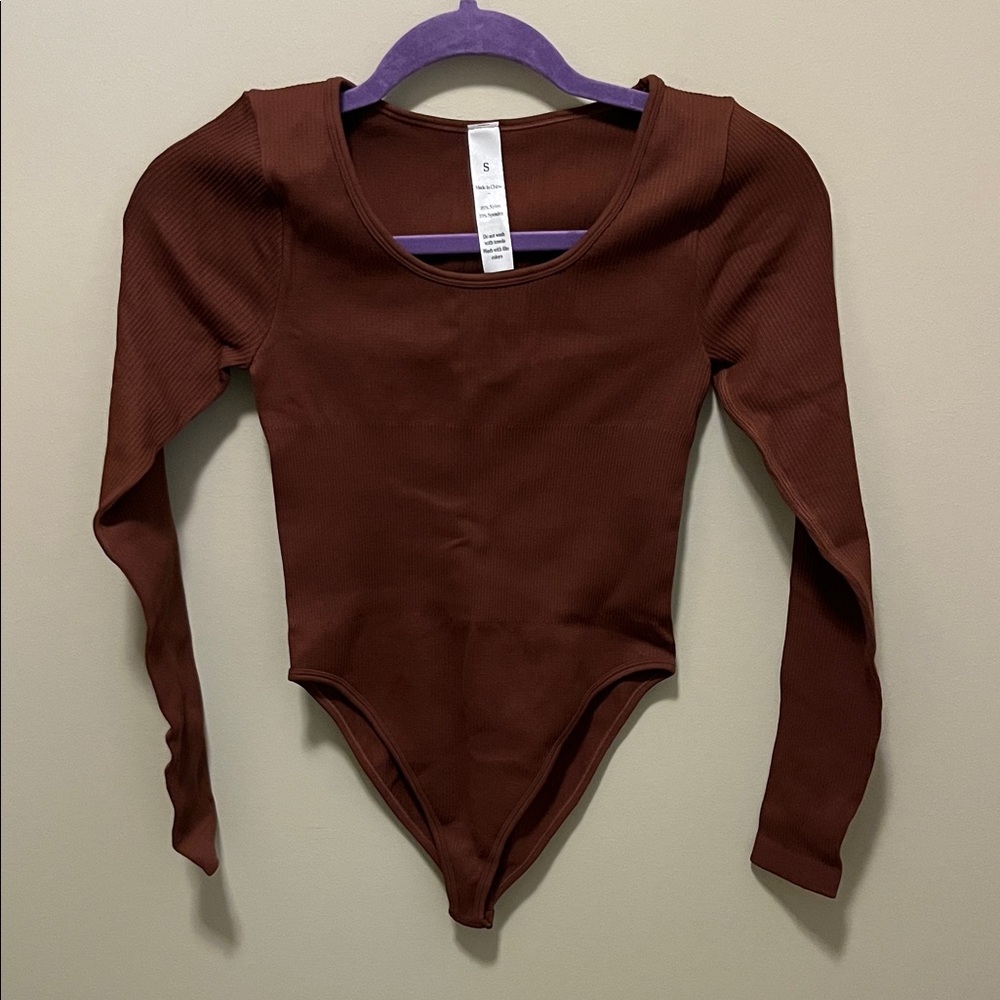 Women's Long Sleeve Brown Shapewear Bodysuit